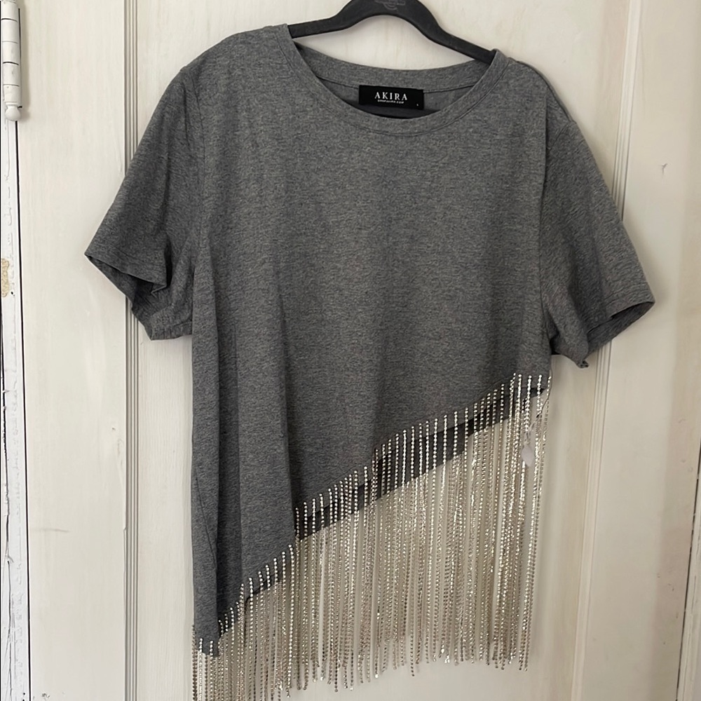AKIRA Charcoal Fringe Tee